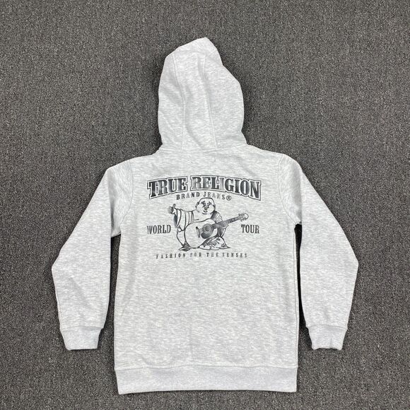 True Religion Hoodie Kid Gray Full Zip Logo Print Jacket Youth Size Medium 10/12 - Picture 1 of 6